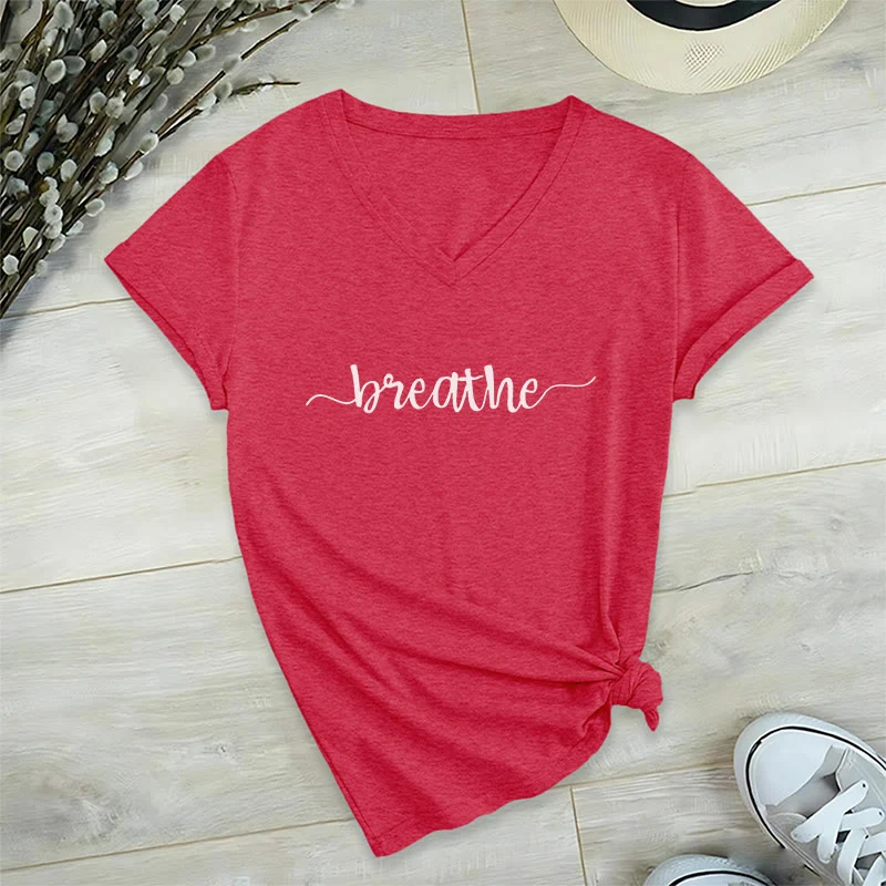 Olivenorma Breathe Yoga Meditation V-Ausschnitt T-Shirt