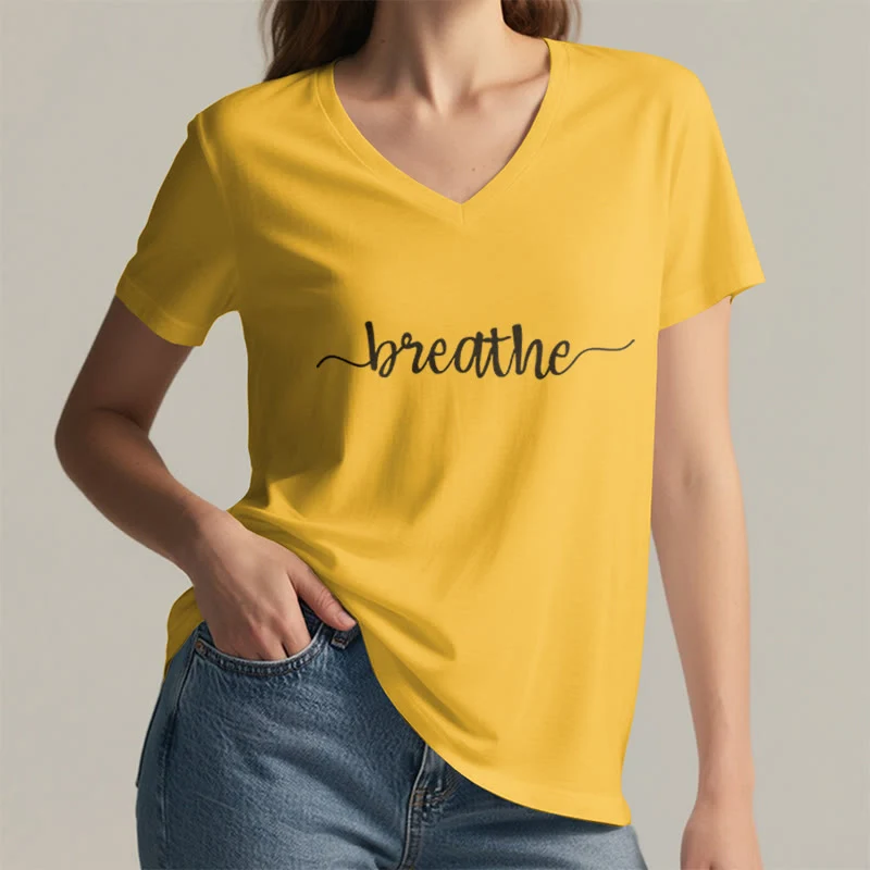 Olivenorma Breathe Yoga Meditation V-Ausschnitt T-Shirt