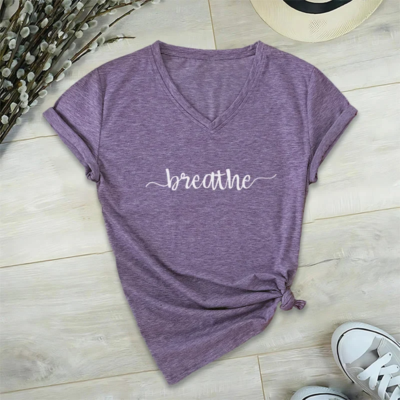 Olivenorma Breathe Yoga Meditation V-Ausschnitt T-Shirt