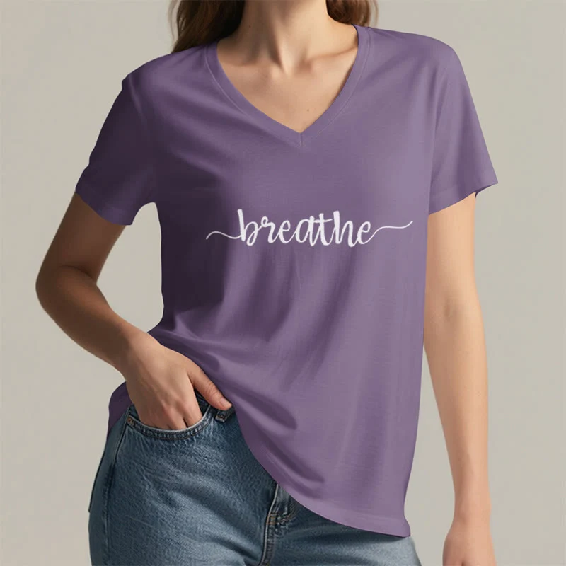 Olivenorma Breathe Yoga Meditation V-Ausschnitt T-Shirt