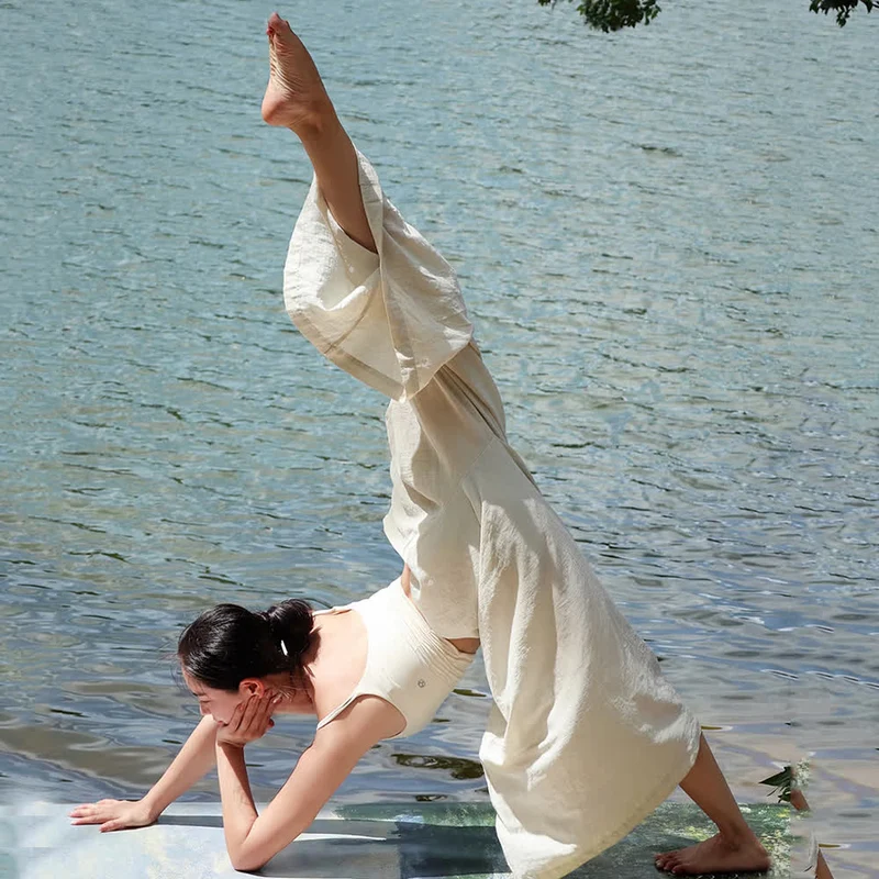Olivenorma Tencel Baumwollleinen Lockere Yogahose mit weitem Bein