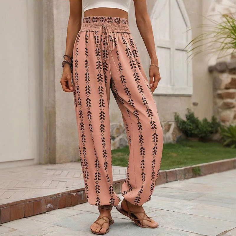 Olivenorma – Haremshose aus Polyester mit fließendem Print