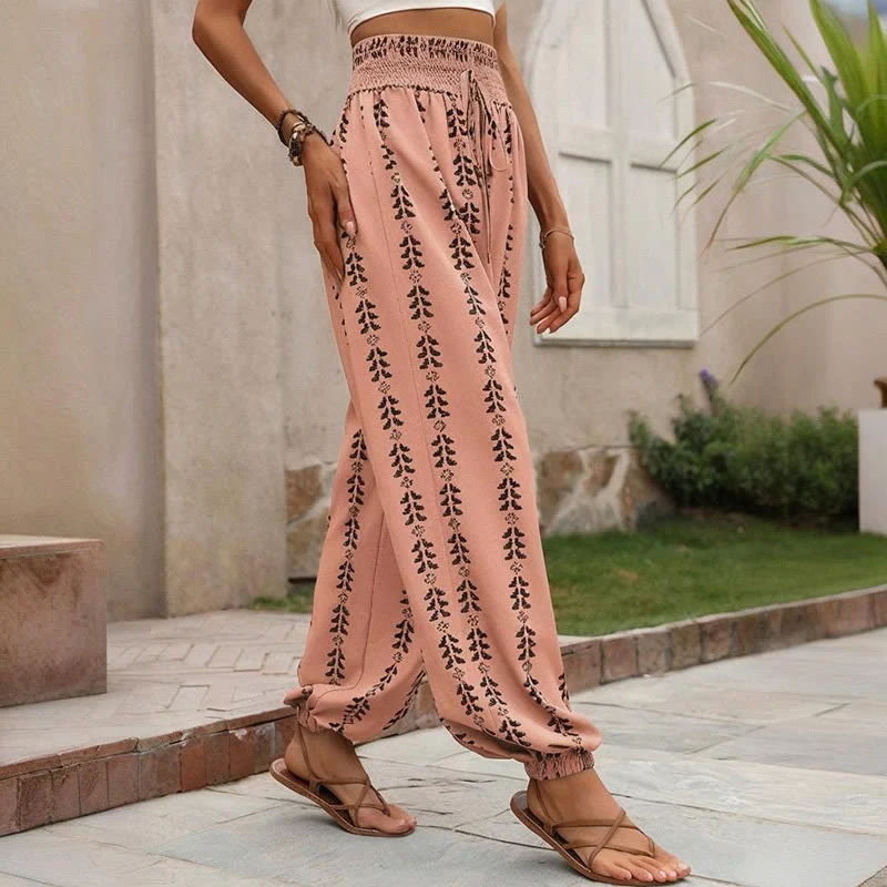 Olivenorma – Haremshose aus Polyester mit fließendem Print