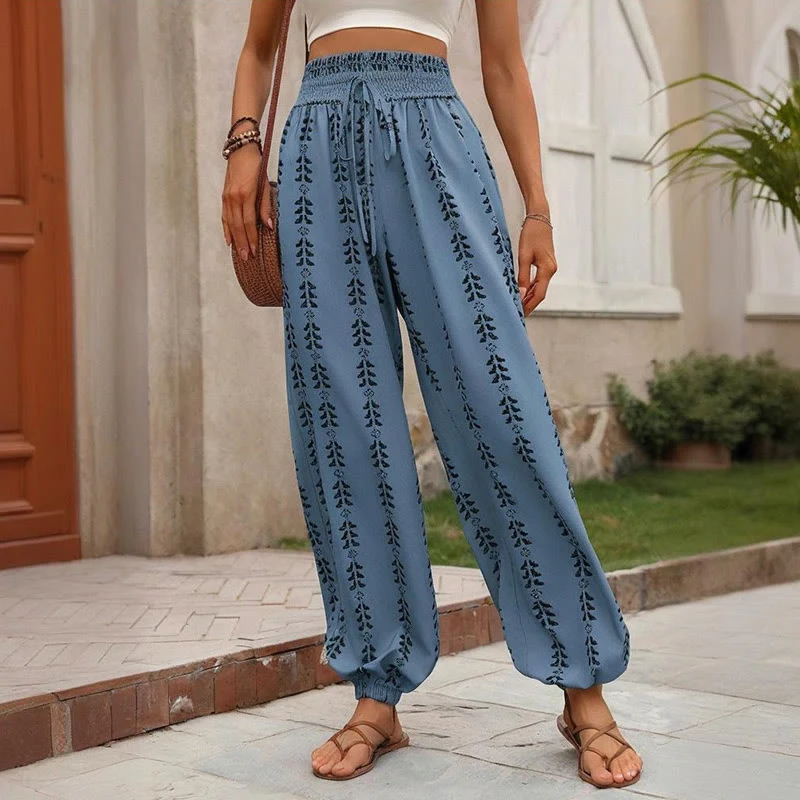 Olivenorma – Haremshose aus Polyester mit fließendem Print