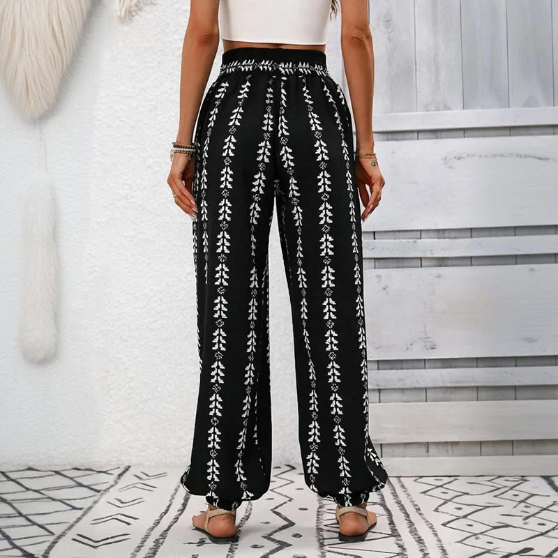 Olivenorma – Haremshose aus Polyester mit fließendem Print