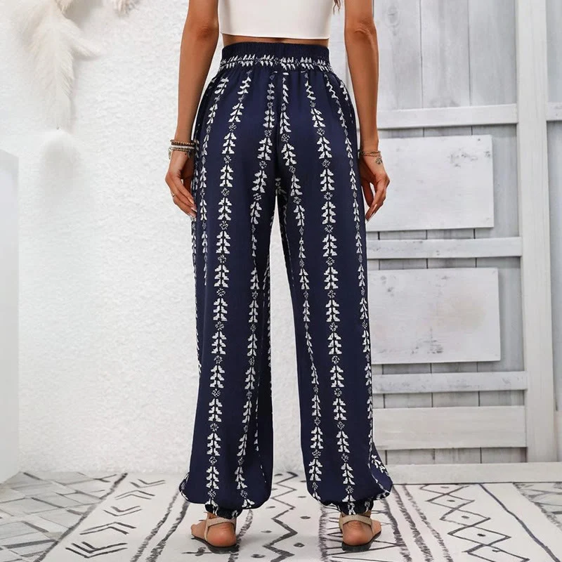 Olivenorma – Haremshose aus Polyester mit fließendem Print