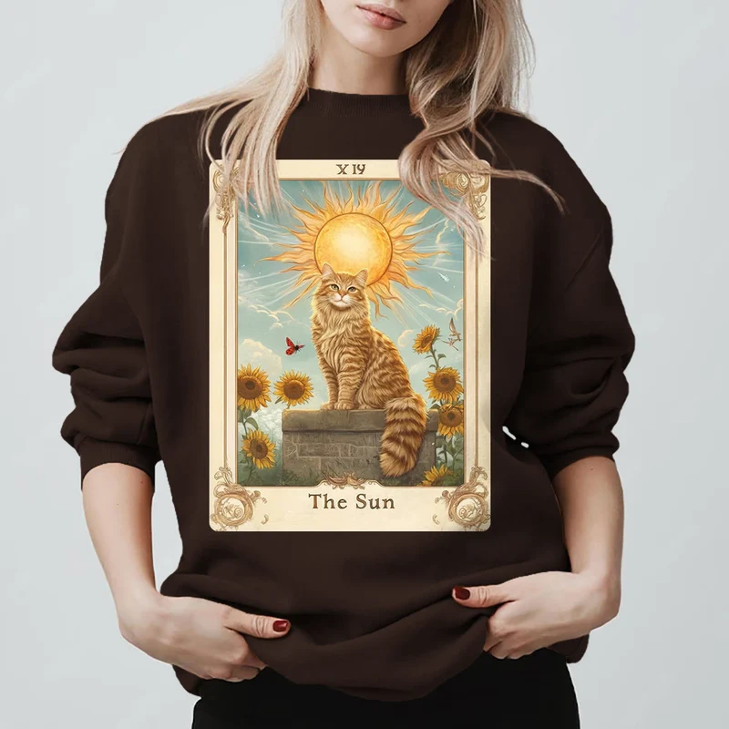 Olivenorma THE SUN Tarotkarte Katzenkönig Sonnenblumen Fleece Pullover Sweatshirt