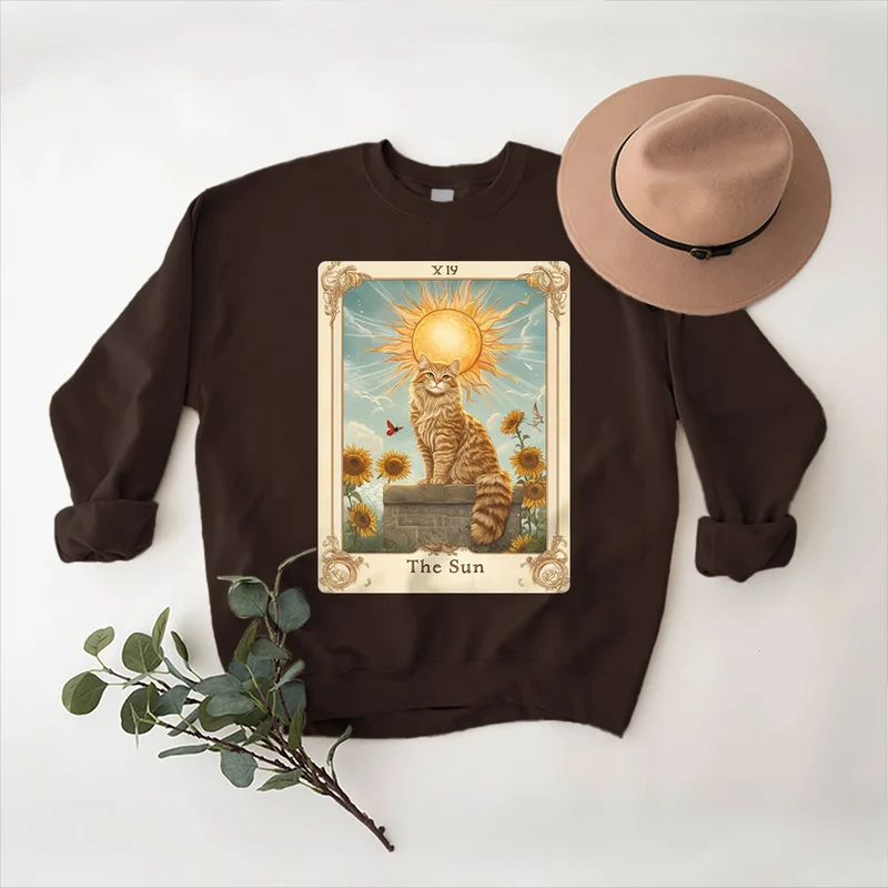 Olivenorma THE SUN Tarotkarte Katzenkönig Sonnenblumen Fleece Pullover Sweatshirt