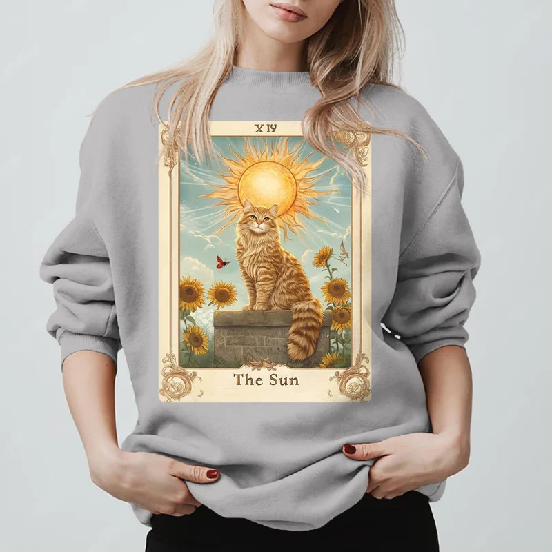Olivenorma THE SUN Tarotkarte Katzenkönig Sonnenblumen Fleece Pullover Sweatshirt