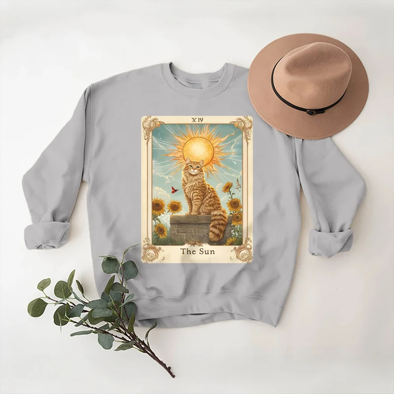 Olivenorma THE SUN Tarotkarte Katzenkönig Sonnenblumen Fleece Pullover Sweatshirt