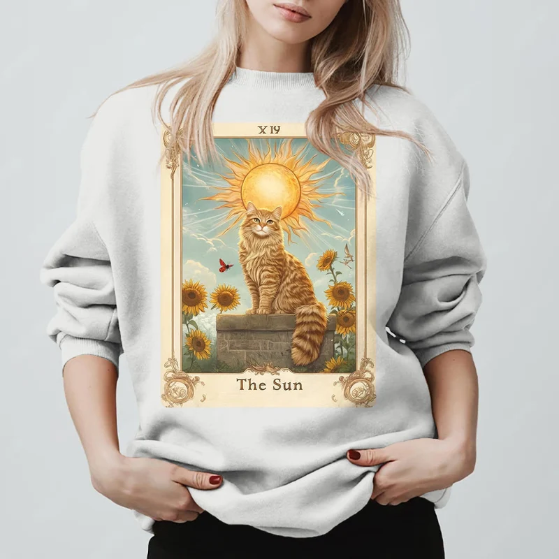 Olivenorma THE SUN Tarotkarte Katzenkönig Sonnenblumen Fleece Pullover Sweatshirt