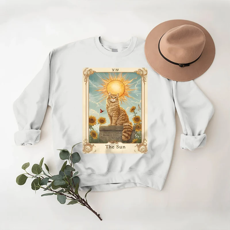 Olivenorma THE SUN Tarotkarte Katzenkönig Sonnenblumen Fleece Pullover Sweatshirt