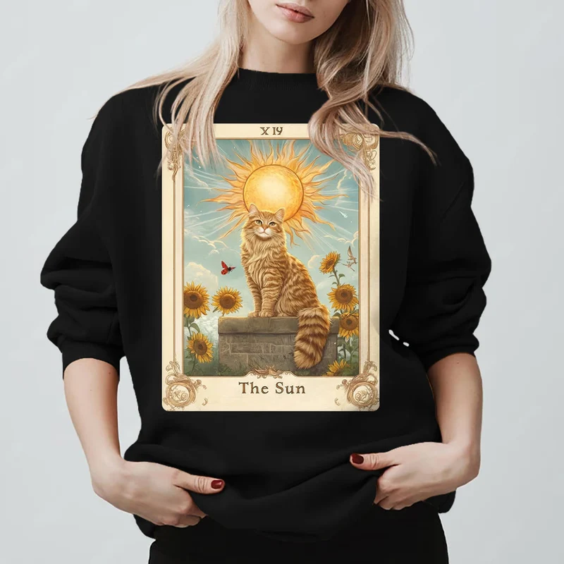 Olivenorma THE SUN Tarotkarte Katzenkönig Sonnenblumen Fleece Pullover Sweatshirt