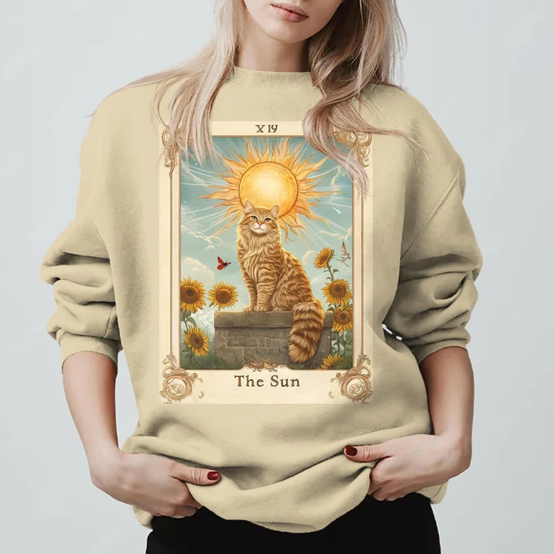 Olivenorma THE SUN Tarotkarte Katzenkönig Sonnenblumen Fleece Pullover Sweatshirt