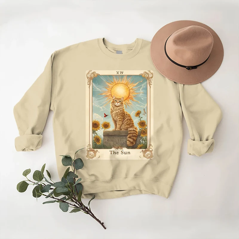 Olivenorma THE SUN Tarotkarte Katzenkönig Sonnenblumen Fleece Pullover Sweatshirt