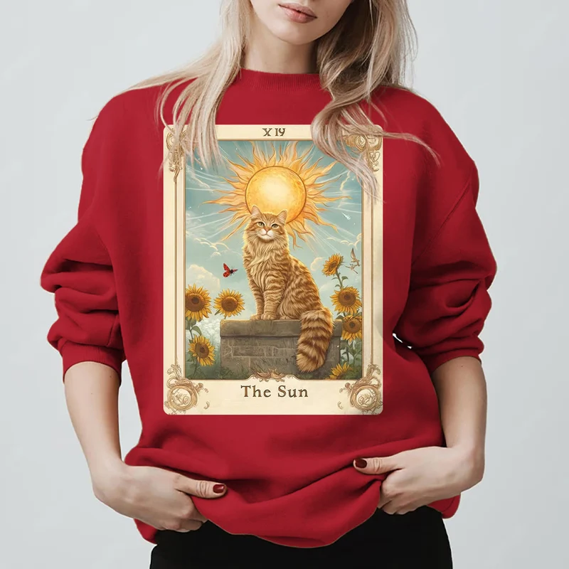 Olivenorma THE SUN Tarotkarte Katzenkönig Sonnenblumen Fleece Pullover Sweatshirt