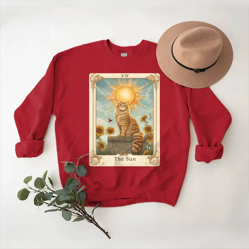 Olivenorma THE SUN Tarotkarte Katzenkönig Sonnenblumen Fleece Pullover Sweatshirt