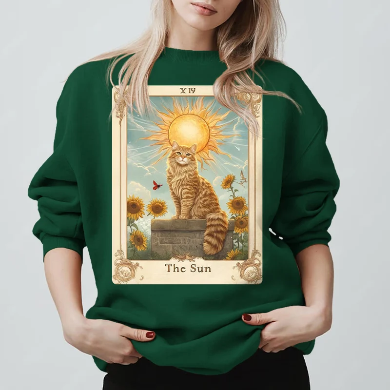 Olivenorma THE SUN Tarotkarte Katzenkönig Sonnenblumen Fleece Pullover Sweatshirt
