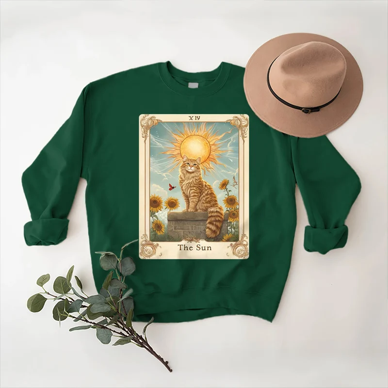 Olivenorma THE SUN Tarotkarte Katzenkönig Sonnenblumen Fleece Pullover Sweatshirt