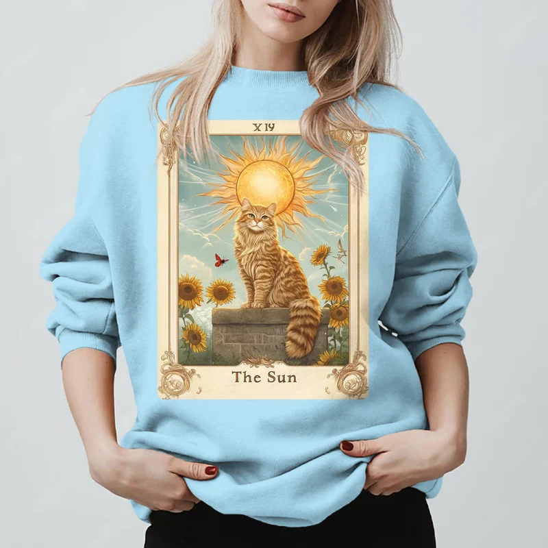 Olivenorma THE SUN Tarotkarte Katzenkönig Sonnenblumen Fleece Pullover Sweatshirt