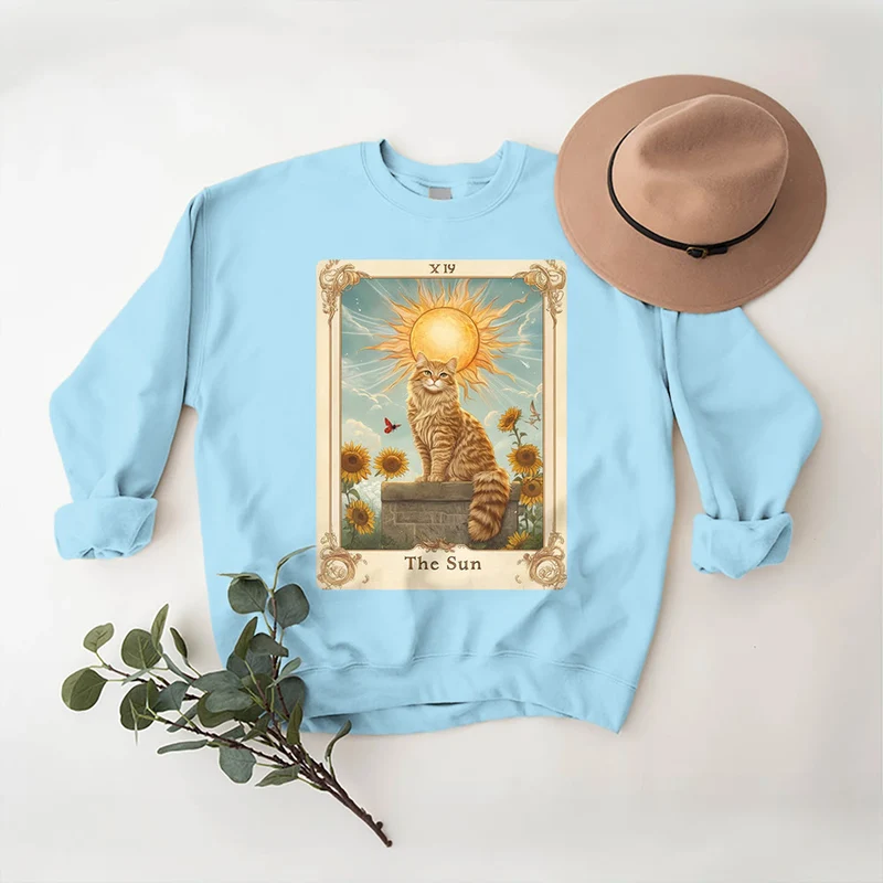 Olivenorma THE SUN Tarotkarte Katzenkönig Sonnenblumen Fleece Pullover Sweatshirt