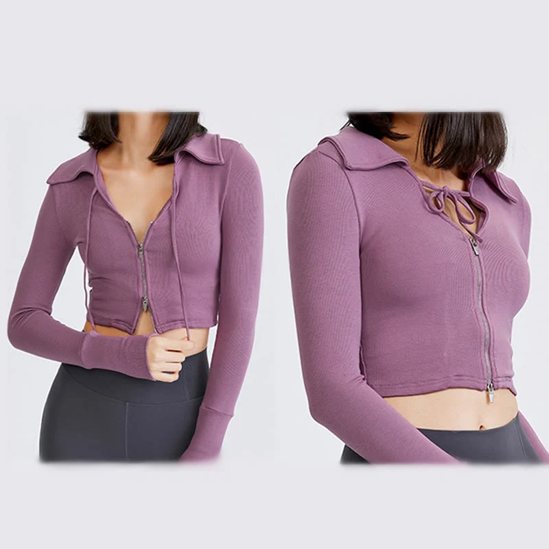 Olivenorma Damen-Workout-Yoga-Jacke, leicht, mit Reißverschluss, kurz geschnitten, sportliche Hoodies