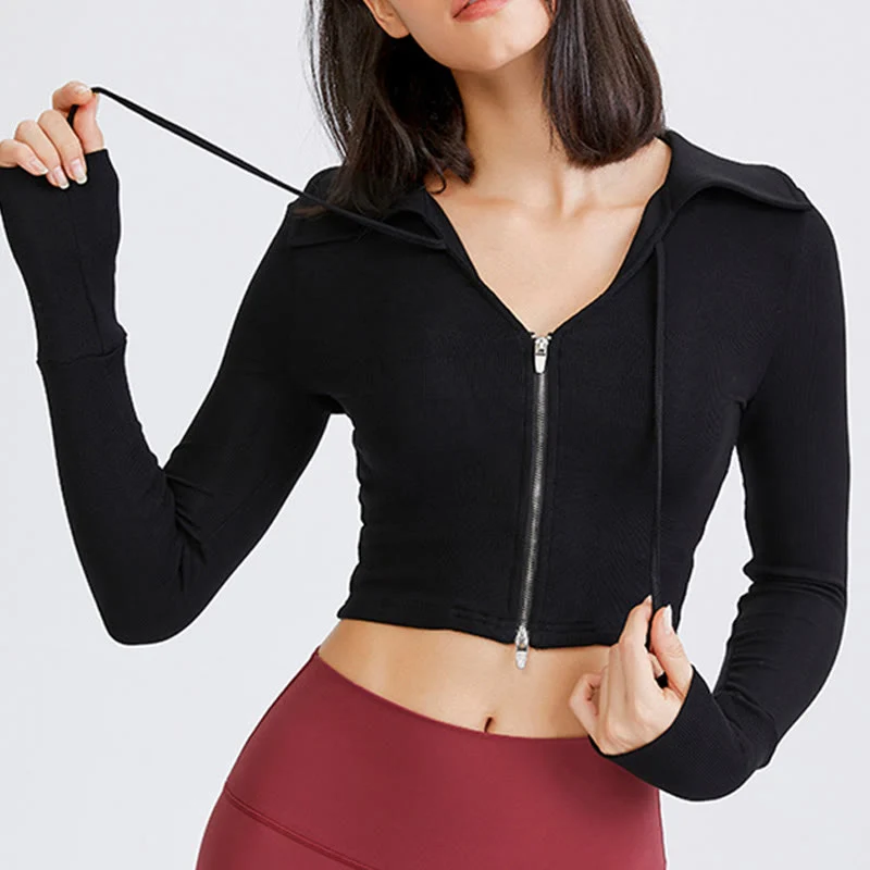 Olivenorma Damen-Workout-Yoga-Jacke, leicht, mit Reißverschluss, kurz geschnitten, sportliche Hoodies