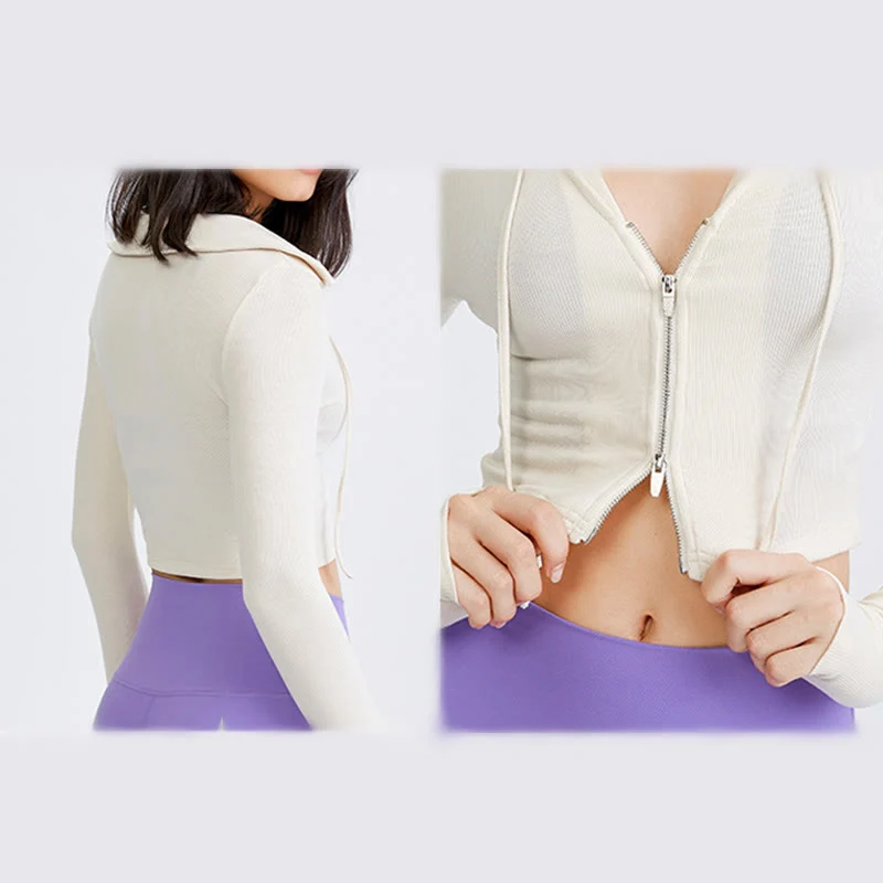 Olivenorma Damen-Workout-Yoga-Jacke, leicht, mit Reißverschluss, kurz geschnitten, sportliche Hoodies