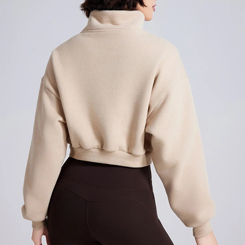 Olivenorma Yoga-Oberteile mit Hüftreißverschluss, übergroßes, kurzes Fleece-Pullover-Sweatshirt