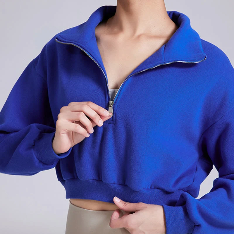 Olivenorma Yoga-Oberteile mit Hüftreißverschluss, übergroßes, kurzes Fleece-Pullover-Sweatshirt