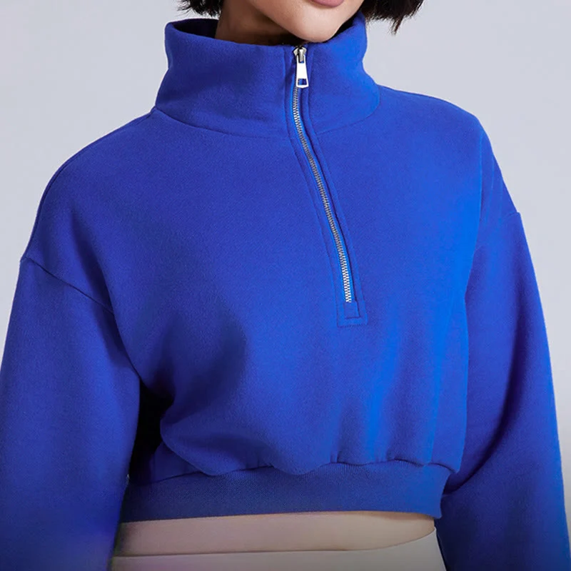 Olivenorma Yoga-Oberteile mit Hüftreißverschluss, übergroßes, kurzes Fleece-Pullover-Sweatshirt