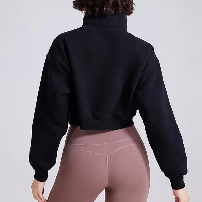 Olivenorma Yoga-Oberteile mit Hüftreißverschluss, übergroßes, kurzes Fleece-Pullover-Sweatshirt