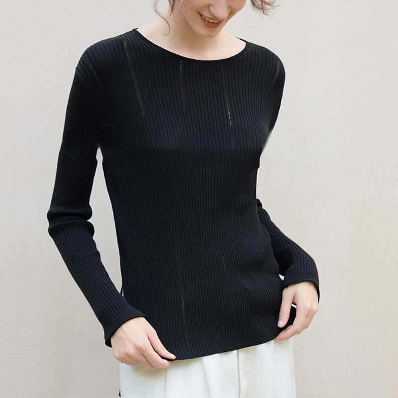 Olivenorma Langarm Blusen Shirt Rippstrick Schlitze Top Frauen Sweatshirt