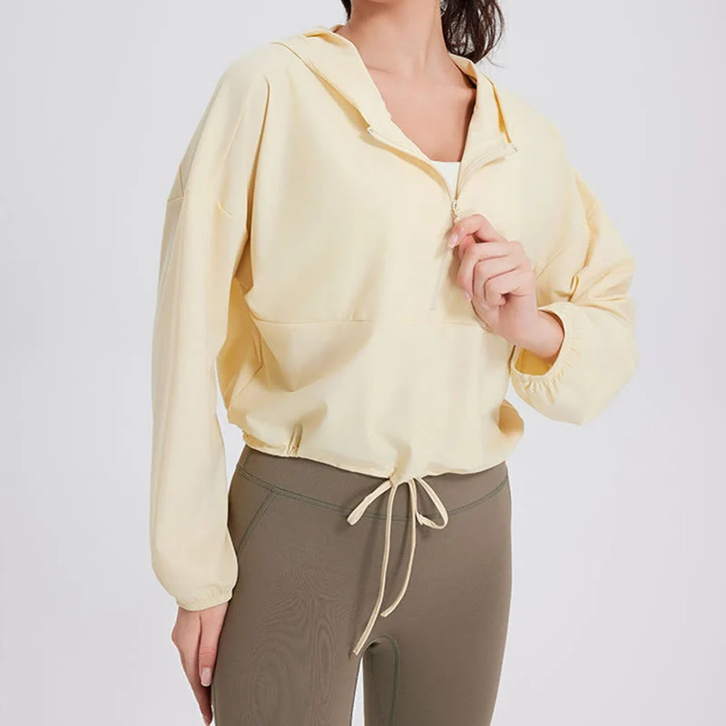 Olivenorma Damen Sonnenschutz-Kapuzenpullover mit Reißverschluss, sportlich, Yoga, Workout-Tops