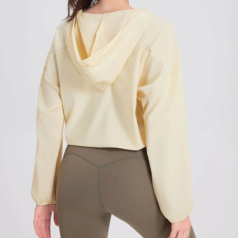 Olivenorma Damen Sonnenschutz-Kapuzenpullover mit Reißverschluss, sportlich, Yoga, Workout-Tops