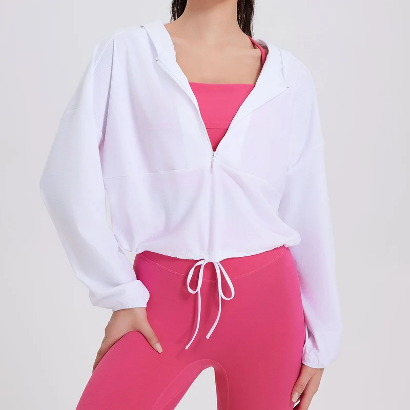 Olivenorma Damen Sonnenschutz-Kapuzenpullover mit Reißverschluss, sportlich, Yoga, Workout-Tops