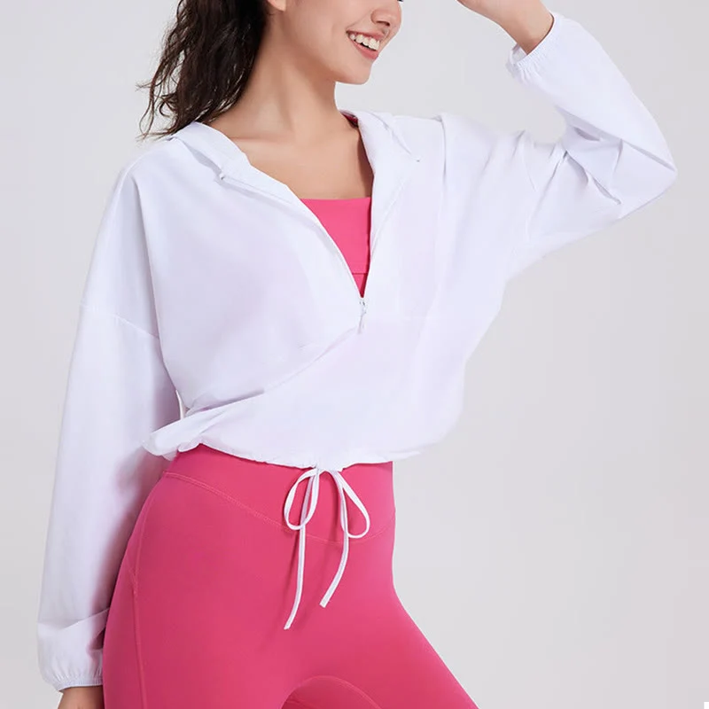 Olivenorma Damen Sonnenschutz-Kapuzenpullover mit Reißverschluss, sportlich, Yoga, Workout-Tops