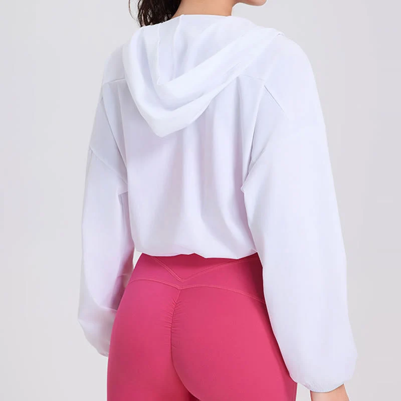 Olivenorma Damen Sonnenschutz-Kapuzenpullover mit Reißverschluss, sportlich, Yoga, Workout-Tops