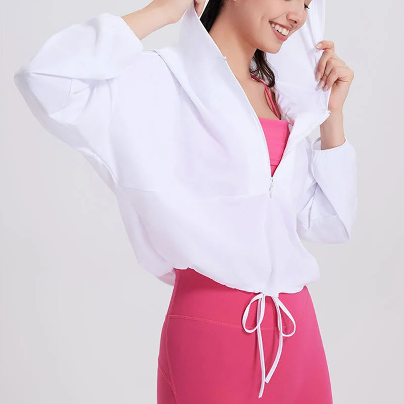 Olivenorma Damen Sonnenschutz-Kapuzenpullover mit Reißverschluss, sportlich, Yoga, Workout-Tops