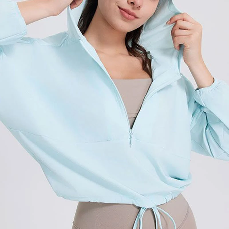 Olivenorma Damen Sonnenschutz-Kapuzenpullover mit Reißverschluss, sportlich, Yoga, Workout-Tops