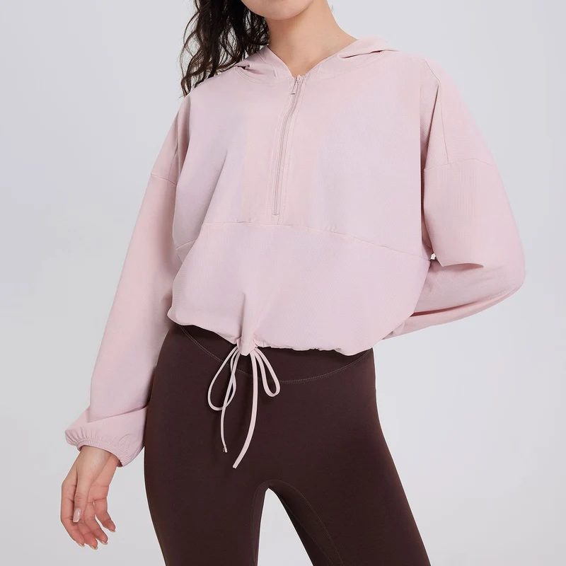 Olivenorma Damen Sonnenschutz-Kapuzenpullover mit Reißverschluss, sportlich, Yoga, Workout-Tops