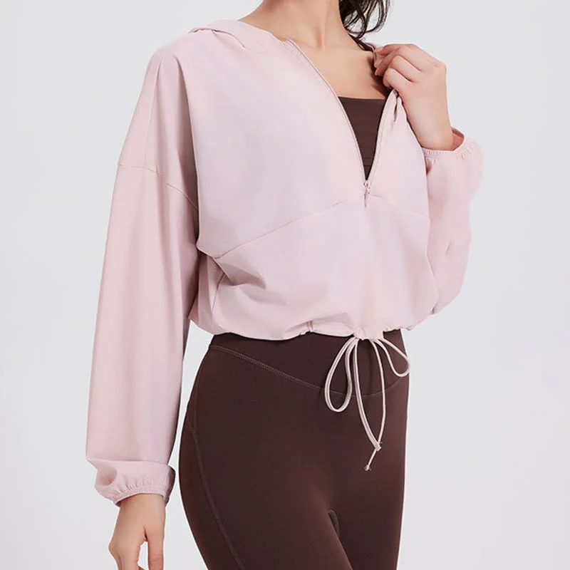 Olivenorma Damen Sonnenschutz-Kapuzenpullover mit Reißverschluss, sportlich, Yoga, Workout-Tops