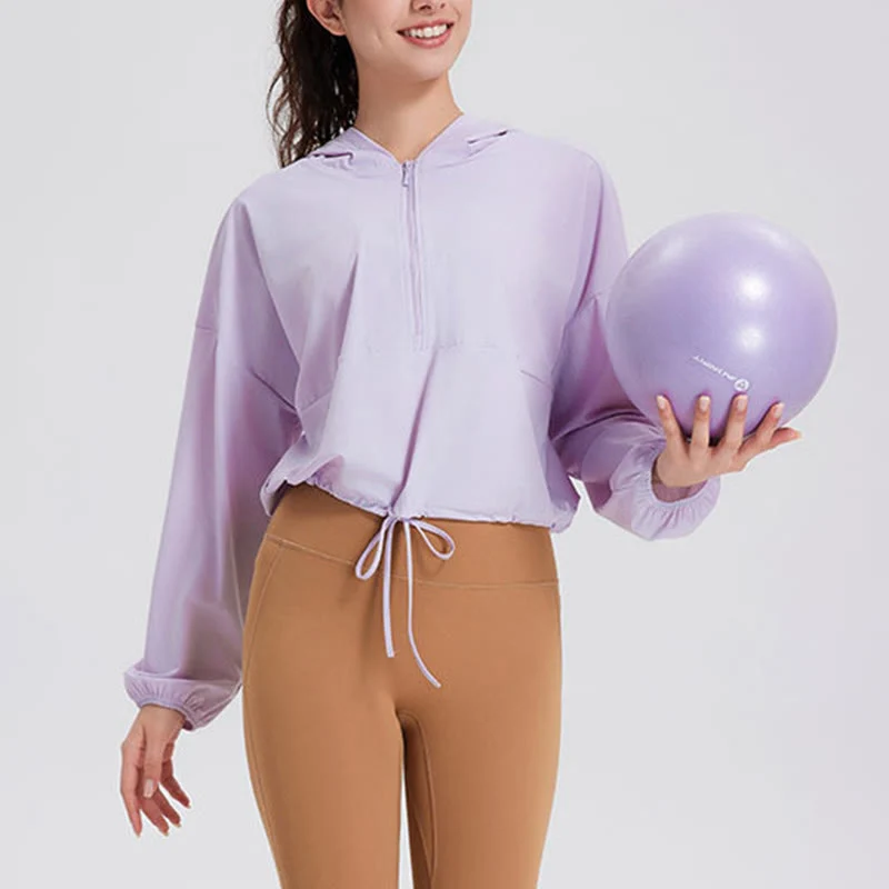 Olivenorma Damen Sonnenschutz-Kapuzenpullover mit Reißverschluss, sportlich, Yoga, Workout-Tops