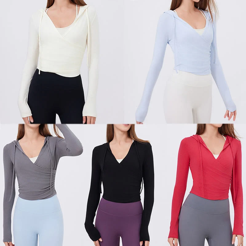 Olivenorma Langarm-Crop-Tops, atmungsaktiv, für Workout und Yoga