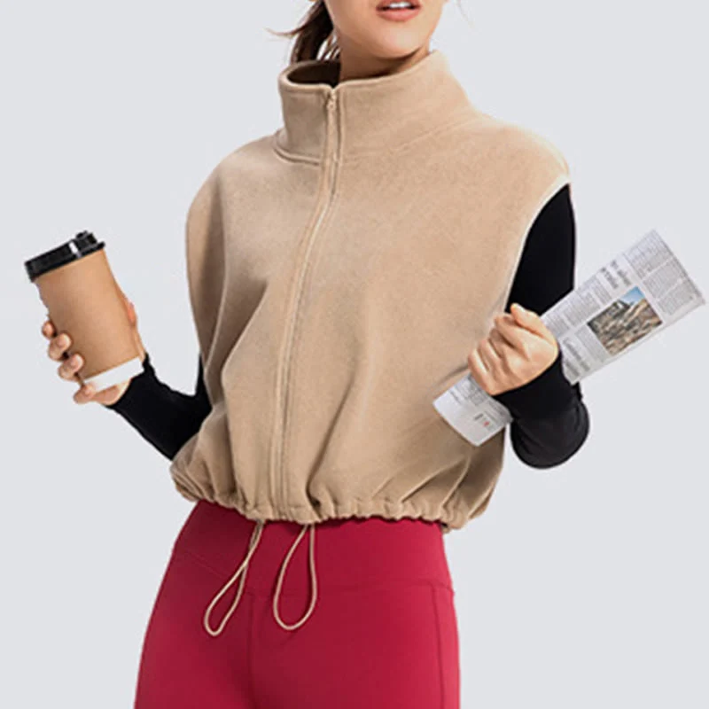 Olivenorma Ärmellose Jacke mit durchgehendem Reißverschluss für Workout, Yoga, Aktivjacke, Weste, sportliche Hoodies