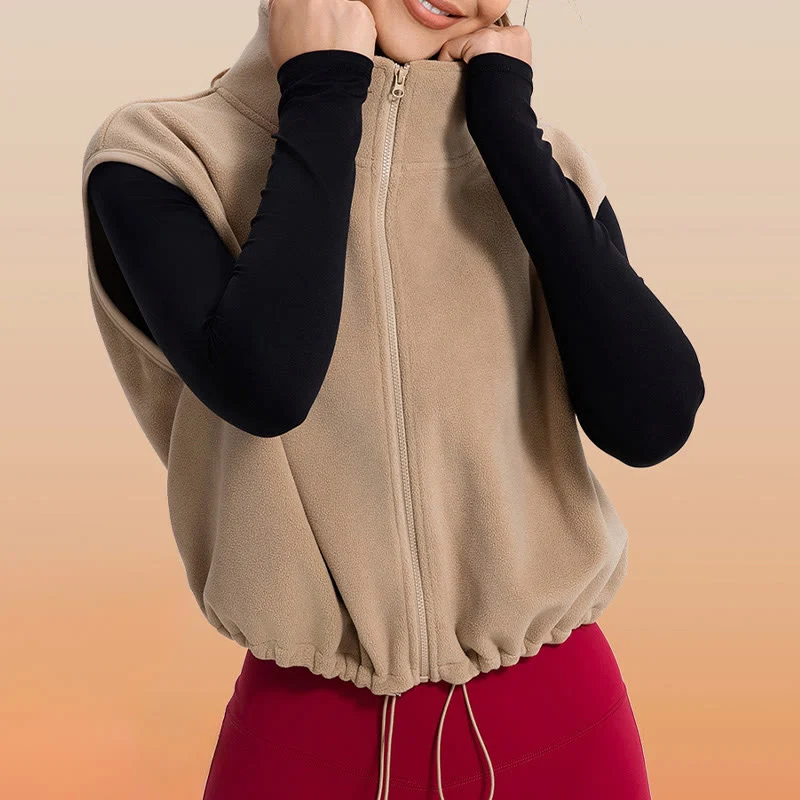 Olivenorma Ärmellose Jacke mit durchgehendem Reißverschluss für Workout, Yoga, Aktivjacke, Weste, sportliche Hoodies