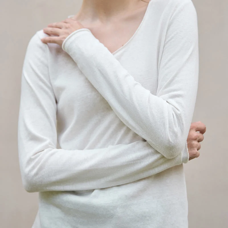 Olivenorma Einfarbiges Langarm-Oberteil mit U-förmigem Kragen und gerolltem Kragen für Damen