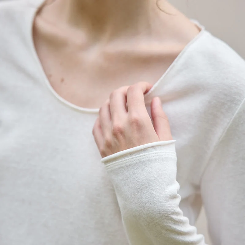 Olivenorma Einfarbiges Langarm-Oberteil mit U-förmigem Kragen und gerolltem Kragen für Damen