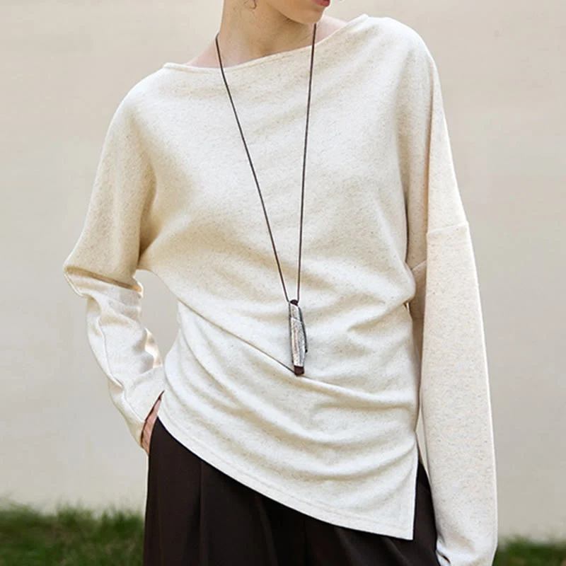 Olivenorma Designed Langarm Baumwoll-Leinen-Blusen Regular Fit Tops Sweatshirt