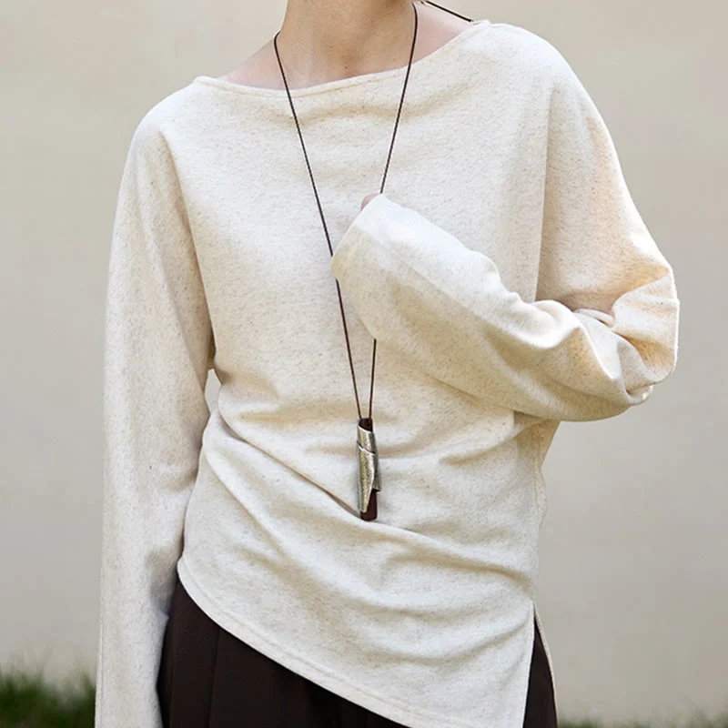 Olivenorma Designed Langarm Baumwoll-Leinen-Blusen Regular Fit Tops Sweatshirt